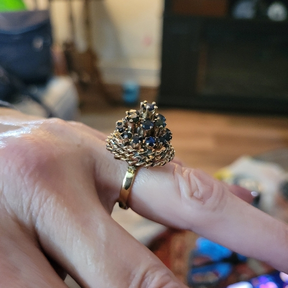 None Jewelry - Vintage 14k Gold Blue Sapphire Ring High Mount With Written Appraisal